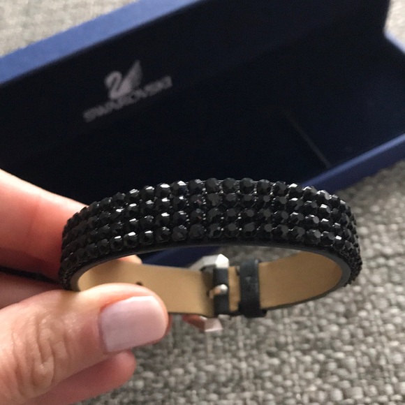 swarovski Jewelry - Swarovski black crystal leather bracelet